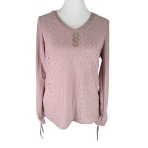 Flamingo Women Mauve Long Sleeve Top Lace Buttons Polyester Spandex 33-561